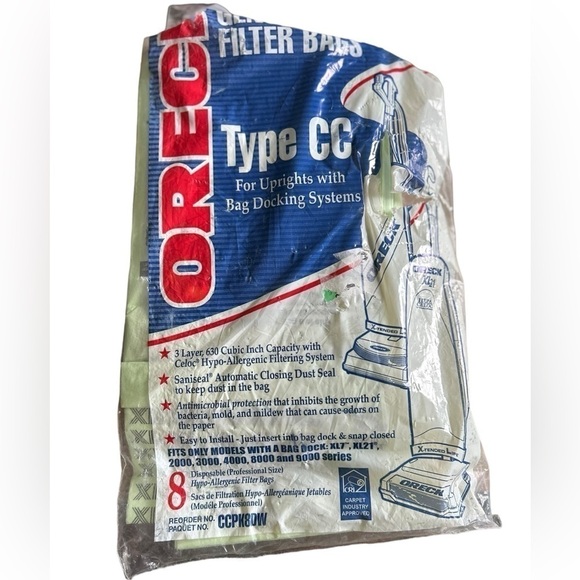 Oreck Type CC Upright Vacuum Cleaner Bags Hypo Allergenic 8 Count New In Bag - Picture 1 of 4